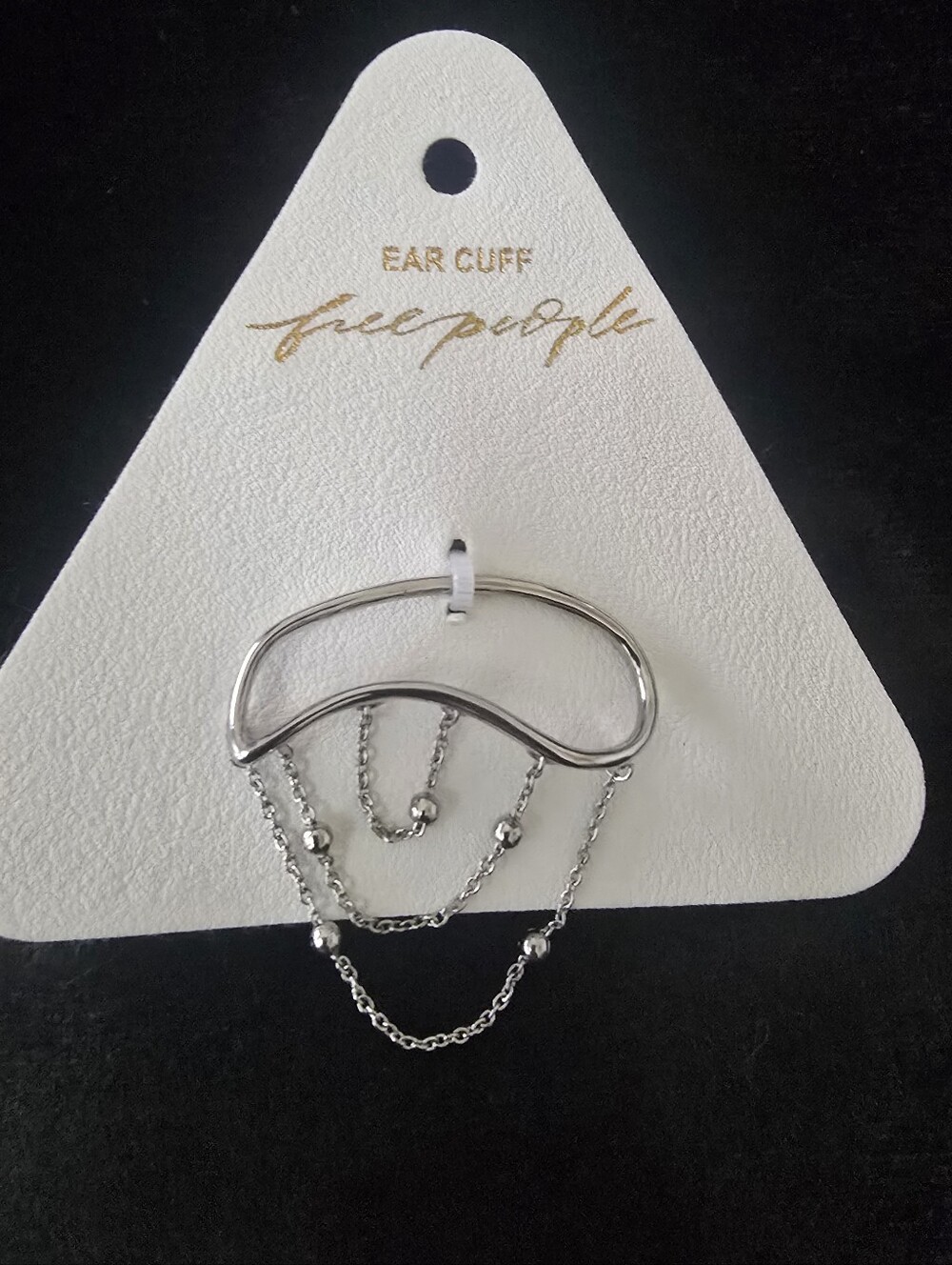 Free People Silver Curved Ear Cuff with Draped Chain Beads